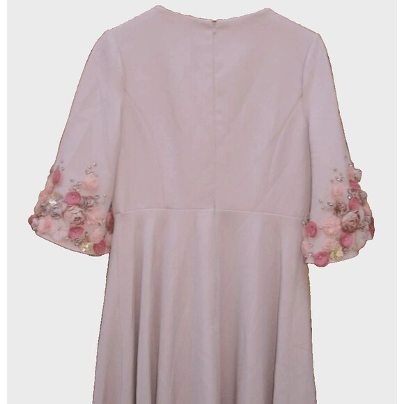 MAC DUGGAL 11854 Pink Crepe 3/4 Sleeve A-line Gown With Flower Trim 12 NWT $798 - Picture 6 of 8